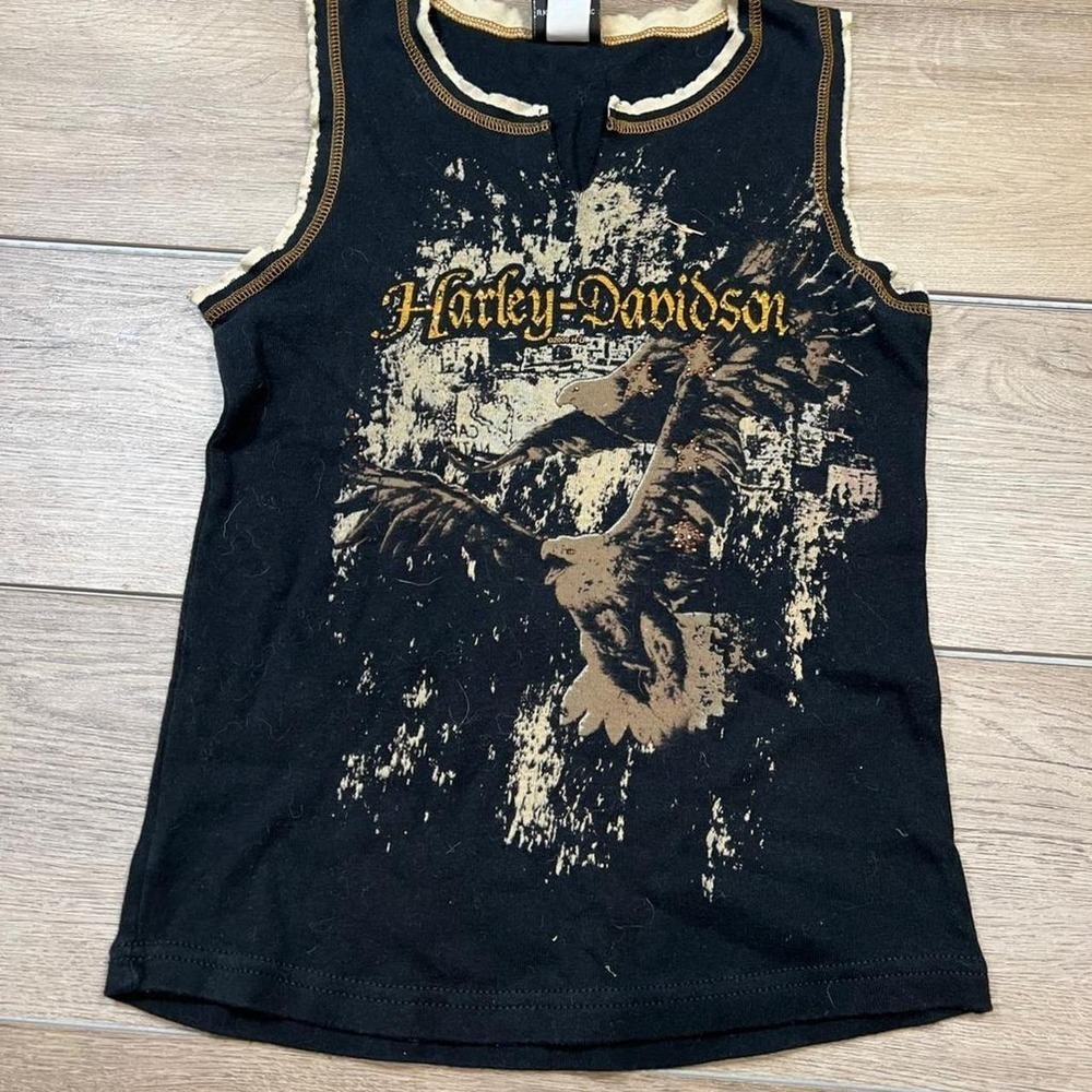 Harley Davidson Tank Top Womens L Black Distressed Eagle Graphic Mid-Ohio